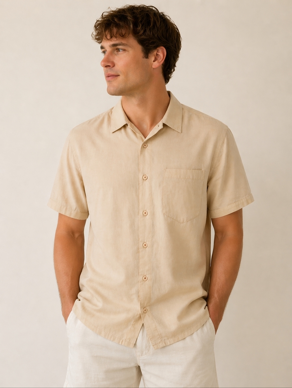 Bamboo Cay Fine Resortwear Beige Button Up Shirt Men’s Size Small NWT